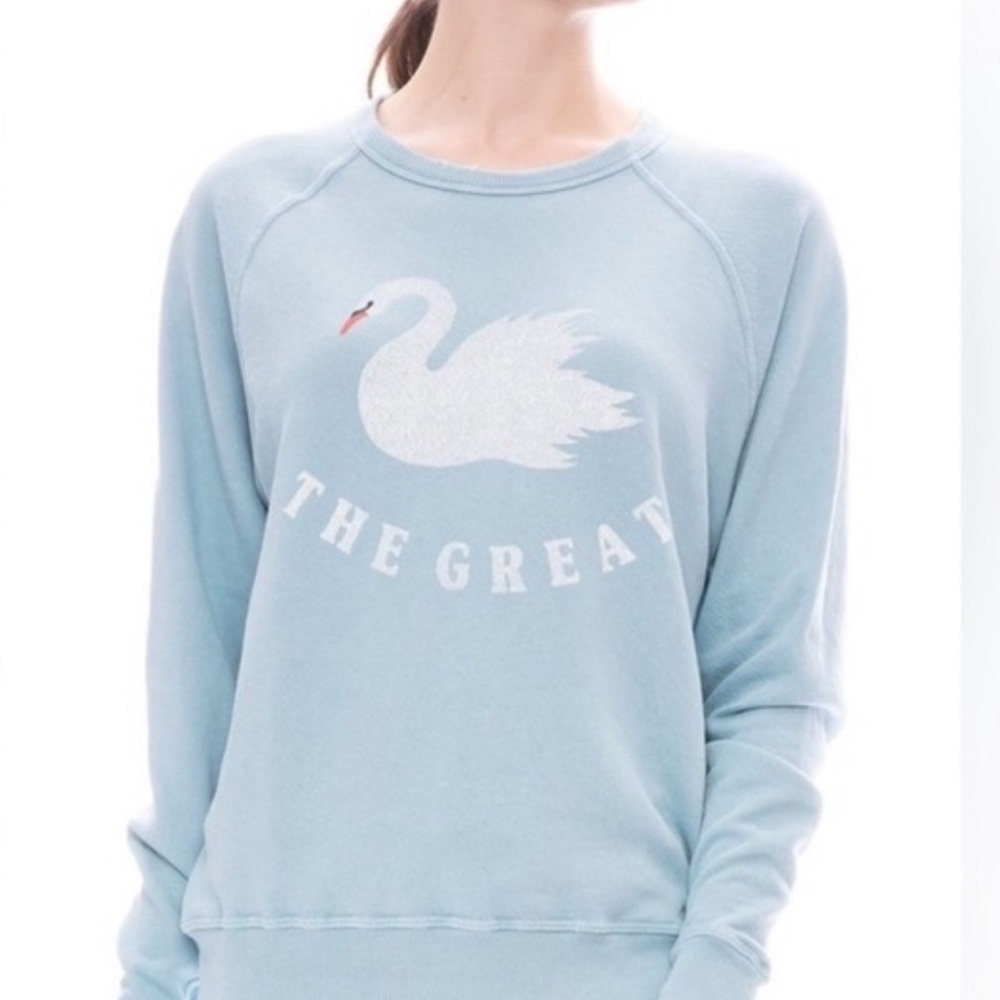 ISO THE GREAT. Women's Sky Blue Swan Crew Neck Sweater